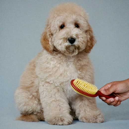 A puppy being gently brushed